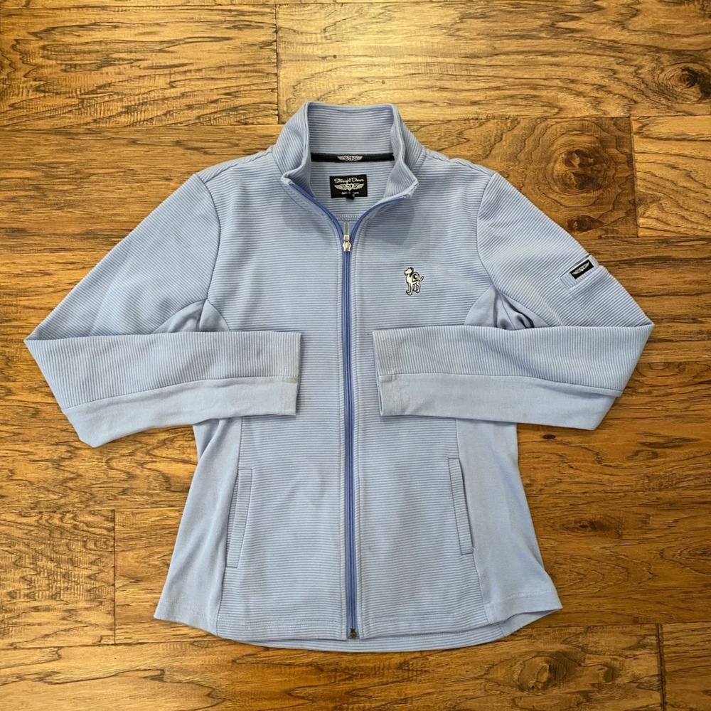 Straight Down Full Zip Jacket Women M Blue Ribbed Knit Golf Mock Neck RN 95016